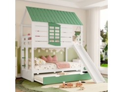 Litera De 90x200 Con Tobogán Plegable, Blanca Y Verde.