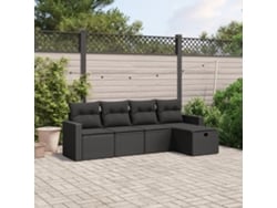 Conjunto de sofá de jardín de 5 piezas con cojines de mimbre sintético negro, Dkd Home Decor