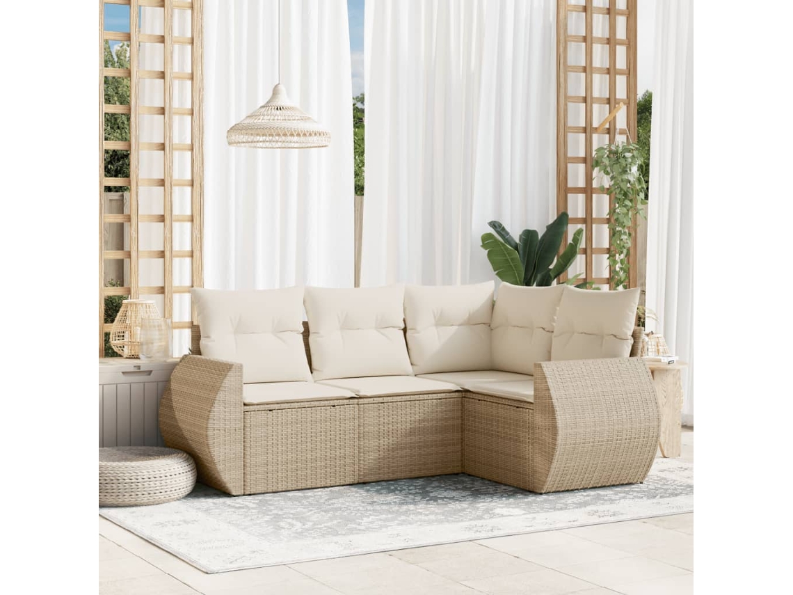 Conjunto de sofá de jardín de 4 piezas con cojines, mimbre sintético beige, Dkd Home Decor