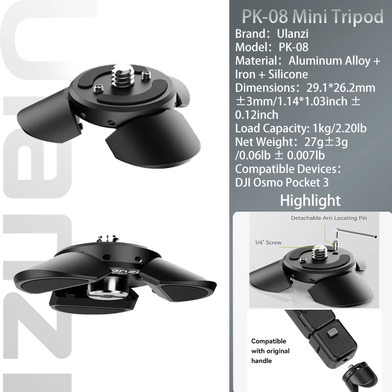Trípode PK-08 para DJI Osmo Pocket 3, puerto tipo C multifuncional, base de ubicación Arri, accesorio para vlogs