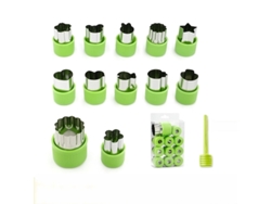 Juego de 12 mini cortadores de galletas y verduras, acero inoxidable, verde Tommy01