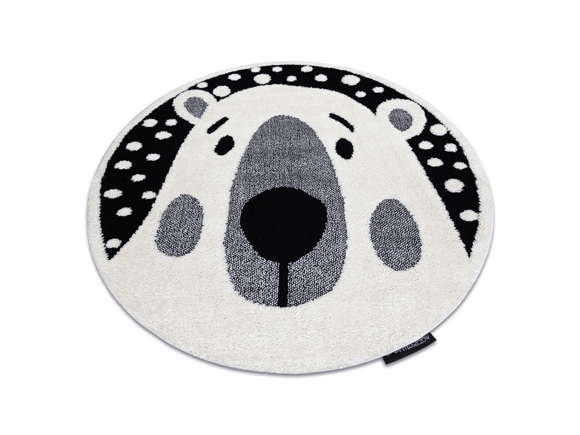 Alfombra Infantil Moderna Joy Circulo Teddy Oso, Para Niños - Estructura Dos Niveles de Vellón Crema/Negro (circulo 120 cm)