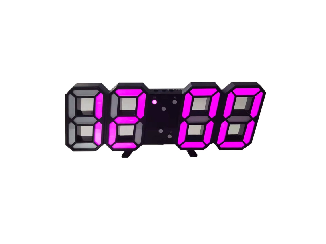 Reloj De Pared Led 3d Minimalista Con Alarma Para El Hogar, Sala De Estar U Oficina, Letras Rosas, Fuente Negra.