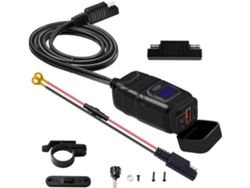 Cargador De Batería Para Coche Qc3.0 Usb Tipo-c Resistente Al Agua Con Voltímetro (azul)