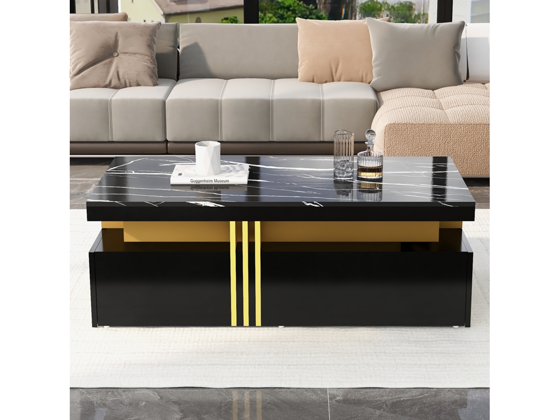 Mesa Centro Mármol 100x50x40 2 Cajones Madera Diseño Moderno