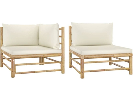 Conjunto 2 de muebles de jardín VIDAXL bambú y cojines blanco crema