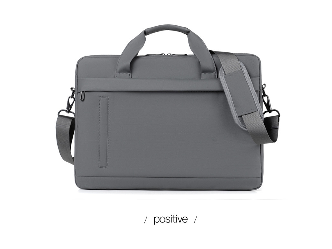 (Gris) Bolso impermeable para portátil, maletín ejecutivo con correa para el hombro