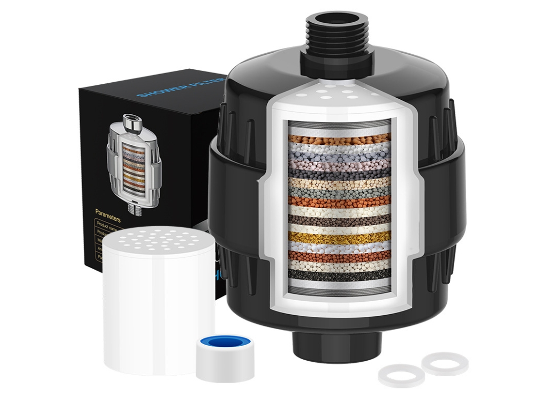Filtro de ducha de 15 etapas, purificador de agua dura, elimina eficazmente el cloro residual, las impurezas y los metales pesados ​​(negro) Cuich