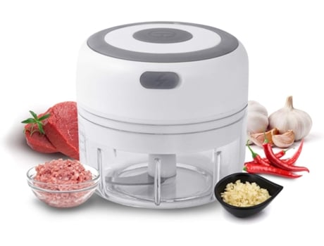 Mini Picadora Eléctrica De Ajo, Cortadora Y Picadora De Alimentos 250 ML, Licuadora para Carne/Verduras/Fruta Picada/Cebolla/Ajo (100 ml) Blanco