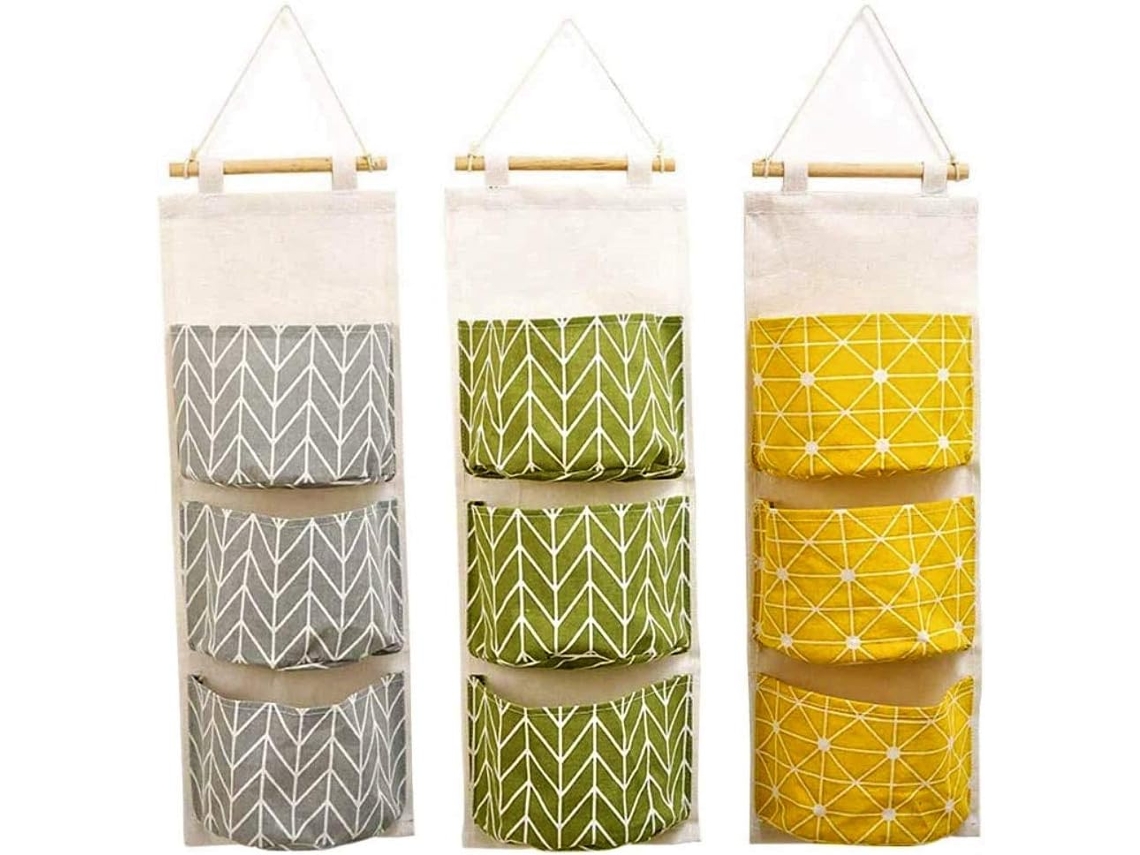 Bolsas de almacenamiento para montar en la pared, apilables, de 24" x 8", de tela de lino impermeable de 3 capas, organizador de bolsillo.