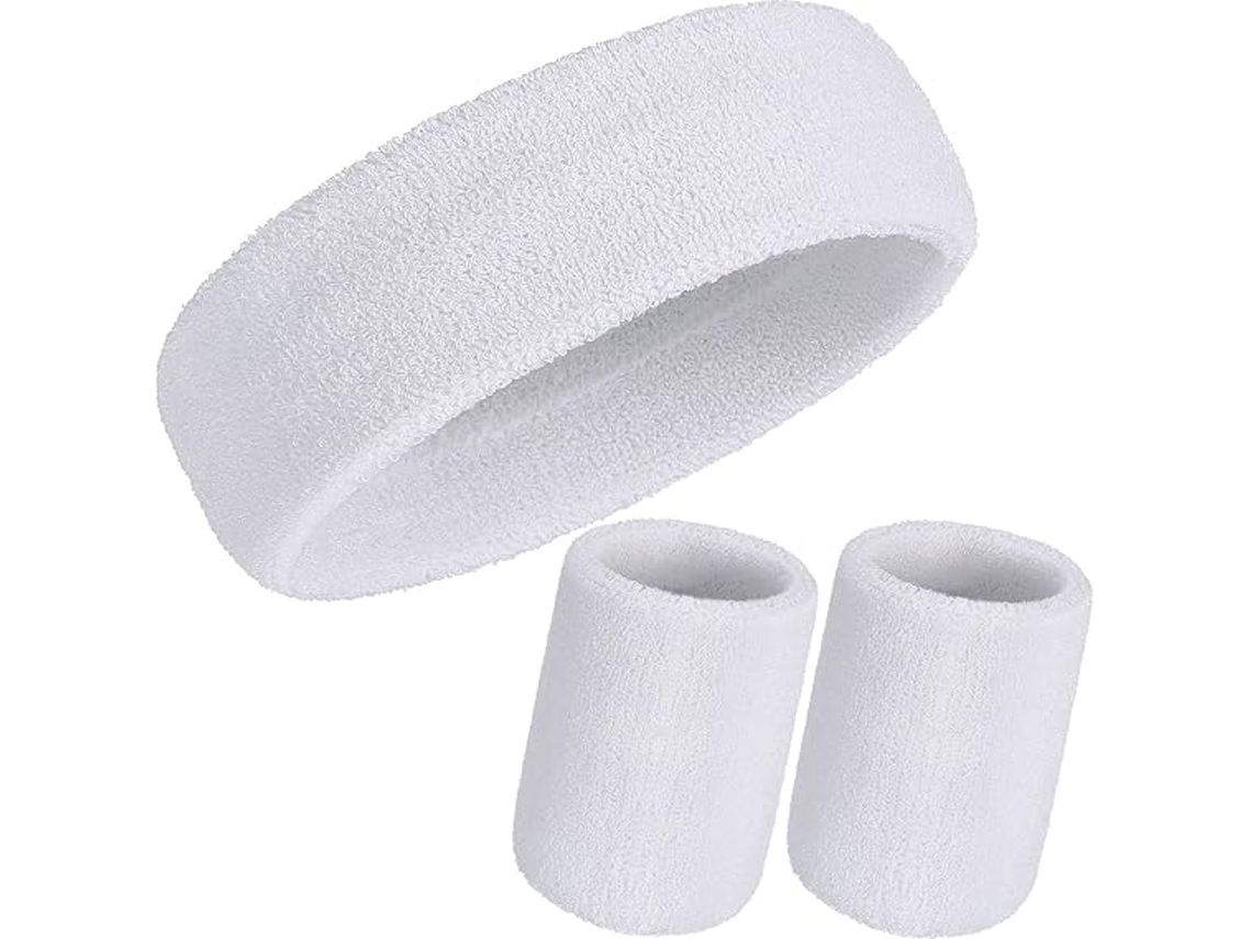 Conjunto de muñequeras deportivas blancas - Juego de 3 piezas - Diadema Y - Algodón - Diadema deportiva - Universal