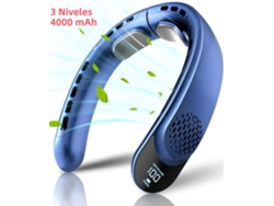 Ventilador de cuello USB, procesador de cuatro núcleos, diseño sin ventosa, batería de 4000 mAh Mdug (versión azul actualizada)