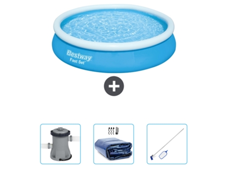 Piscina Hinchable Redonda Fast Set BESTWAY - 366 x 76 cm - Azul - Incluida Bomba - Vela solar - kit de limpieza