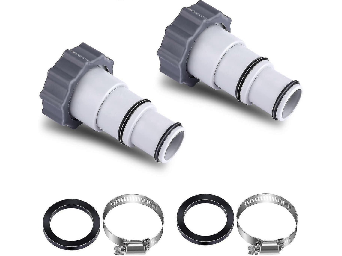 Adaptador de manguera de piscina de 32 a 38 mm con abrazadera para bombas roscadas. Compatible con Intex, reemplaza el adaptador de válvula de pistón.