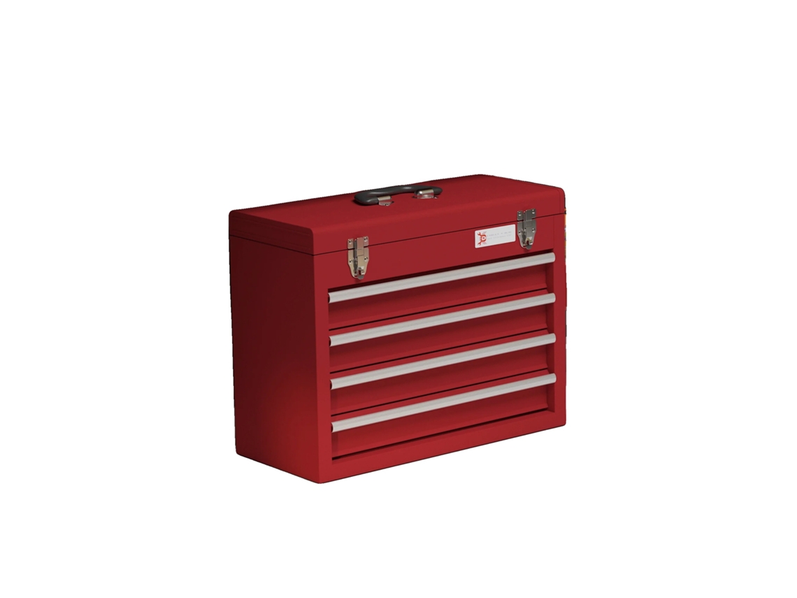 Caja de herramientas, 4 cajones, tapa plegable, color rojo.
