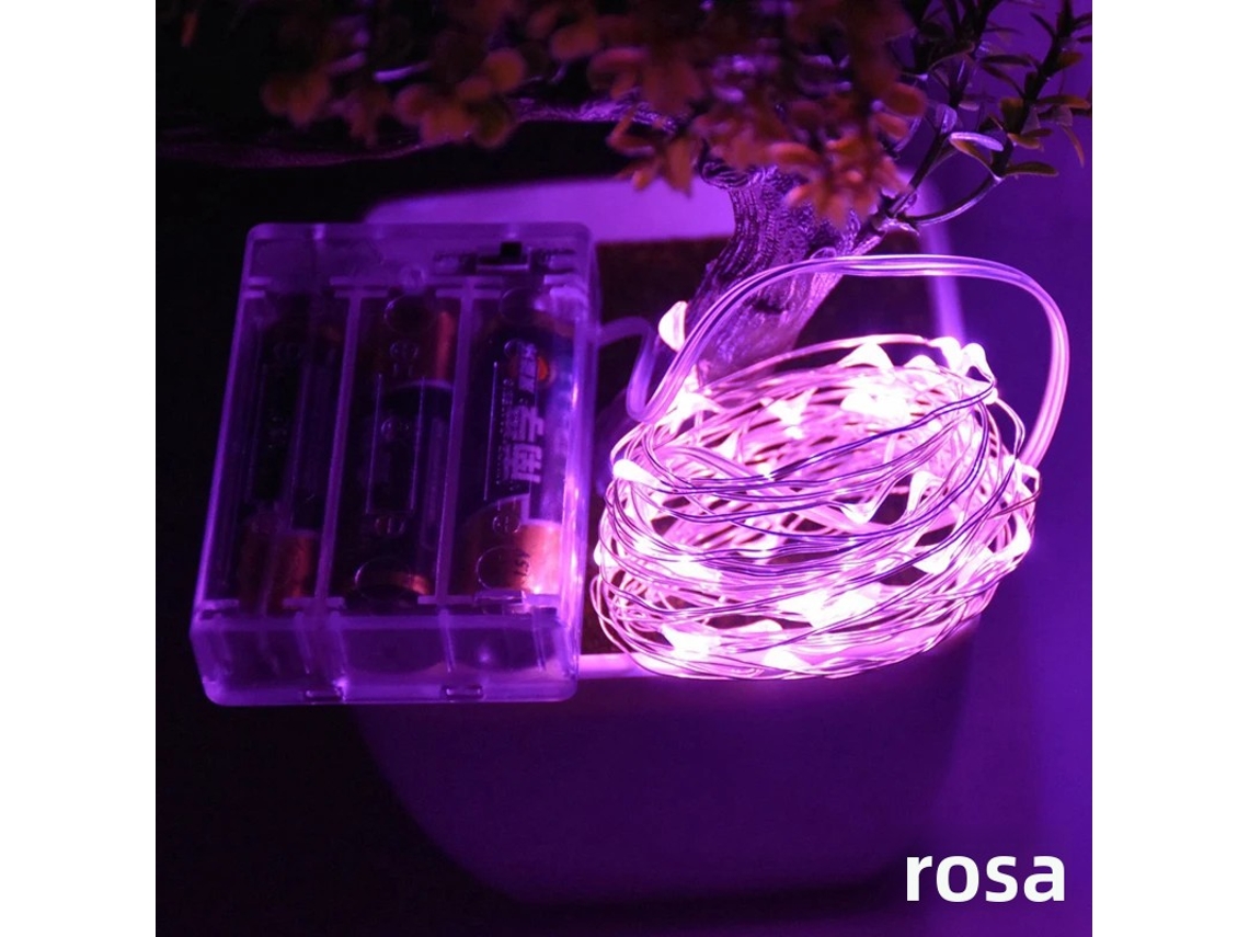 (2 m 20 LED rosas) Guirnalda de luces LED en forma de mini estrella, alimentada por pilas y fabricada con alambre de cobre.