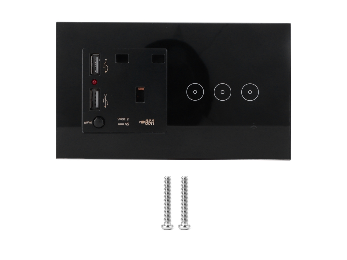 Enchufe Inteligente De Pared De 3 Vías Con Usb, Control Remoto Wifi Mediante Aplicación, Pantalla Táctil Y Funciones De Seguridad.