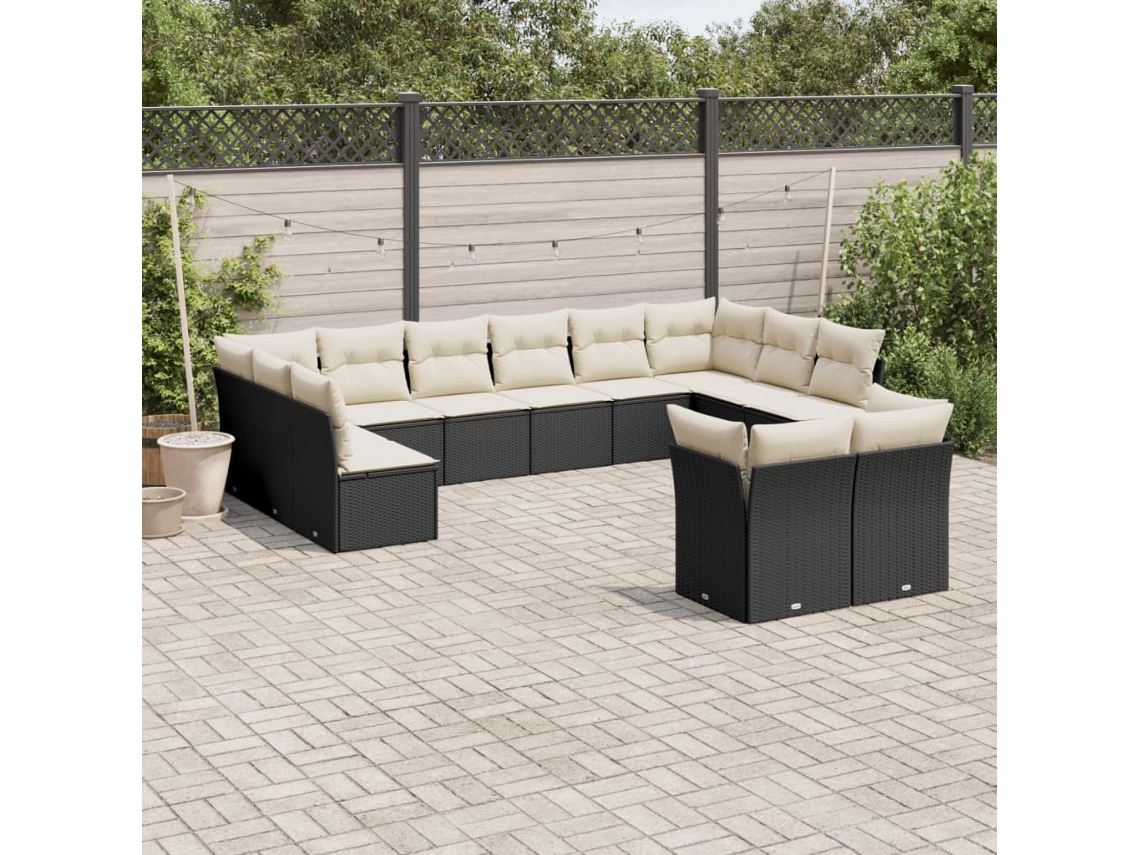 Conjunto de sofá de jardín de 12 piezas con cojines de mimbre negros DKD Home Decor