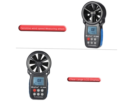 HoldPeak HP-866B Mini anemómetro Digital LCD velocidad del viento medición de temperatura con retroiluminación negro rojo