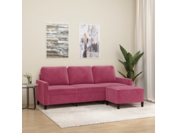 Sofá De 3 Plazas Con Taburete De Terciopelo Rojo Tinto 180 Cm