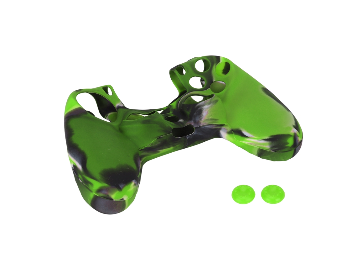 Caja De Silicona Para Controlador Ps4 + Agarres De Joystick Protección Antideslizante Set De Accesorios Camuflaje Verde