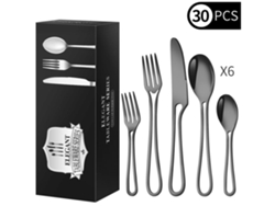 Juego de cubiertos de acero inoxidable Yunzii de 30 piezas con diseño hueco (negro)