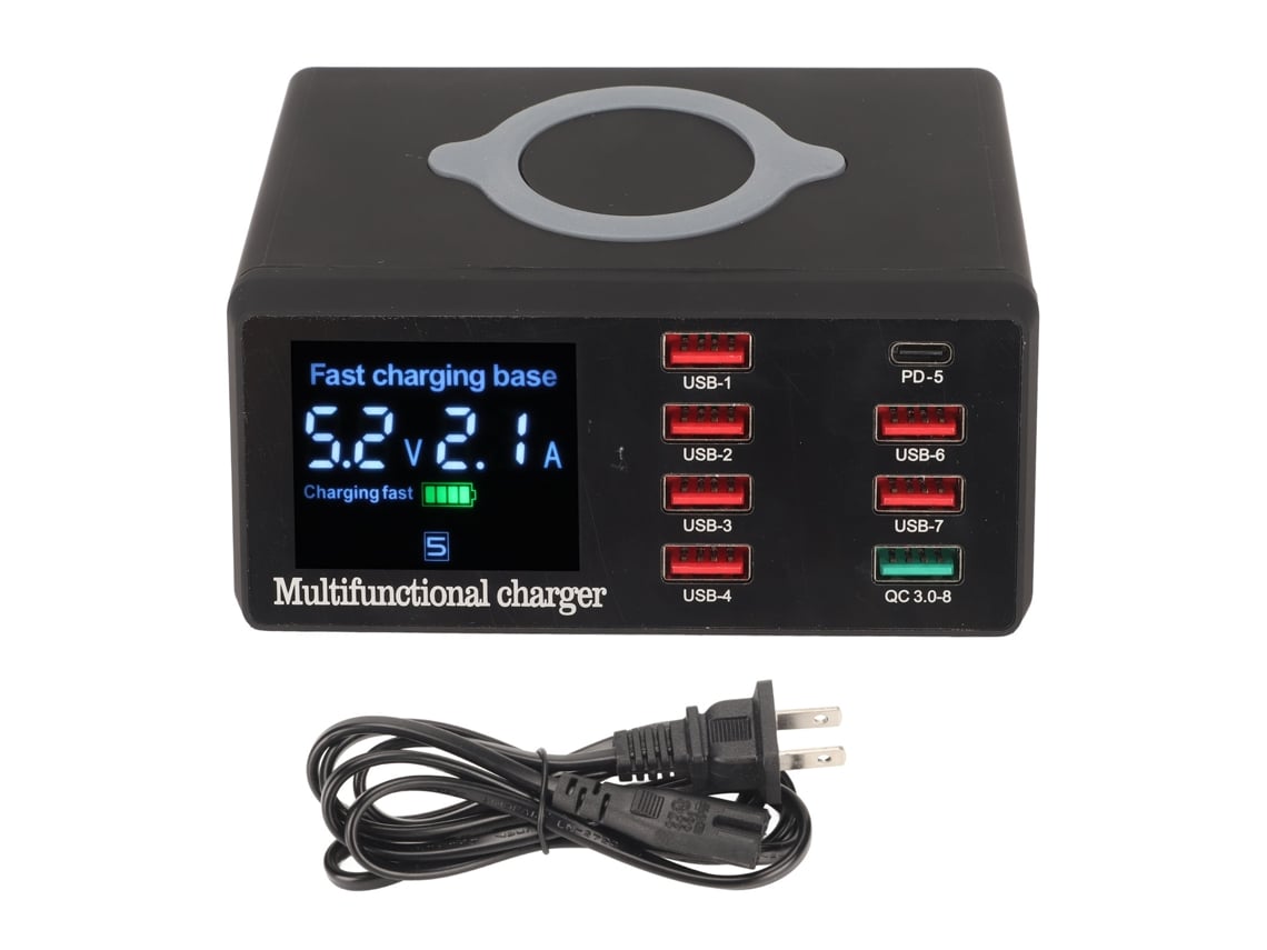 Carregador De Estação Usb 100w 8 Portas Com Carregamento Sem Fio Qc 3.0 Pd18w Compatível 100-240v Plug Us