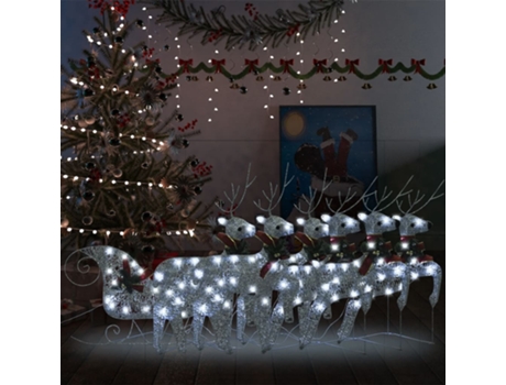 MAISON EXCLUSIVE - Decoración navideña de renos y trineo de jardín plata 140 LEDs