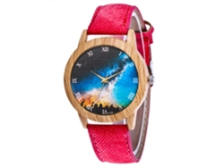Reloj De Pulsera Unisex Zhoulianfa, Diseño De Cielo Nocturno, Cuarzo Vaquero, Rojo.