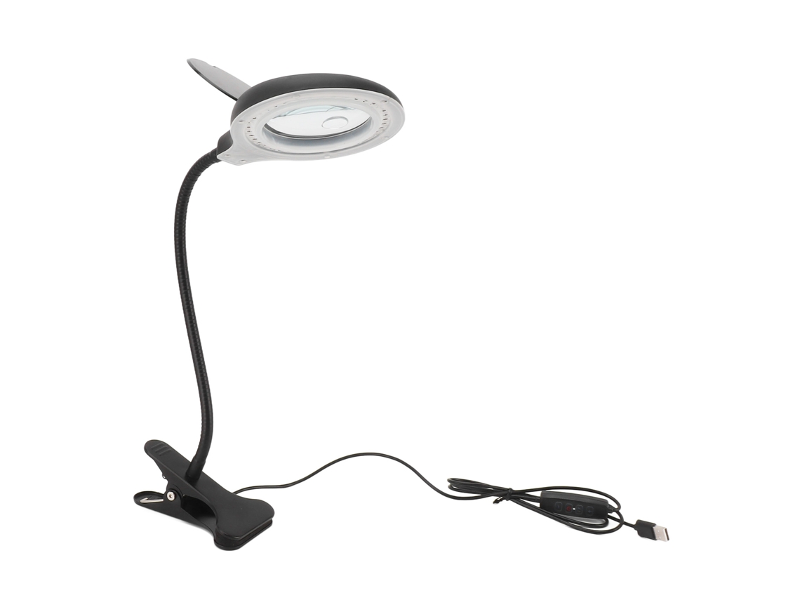 Lupa con clip y luz, hierro y PP, lámpara de escritorio LED ajustable para soldar, manualidades y leer.
