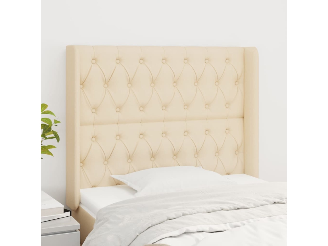 Cabecero Con Orejas De Tela Color Crema 93x16x118/128 Cm