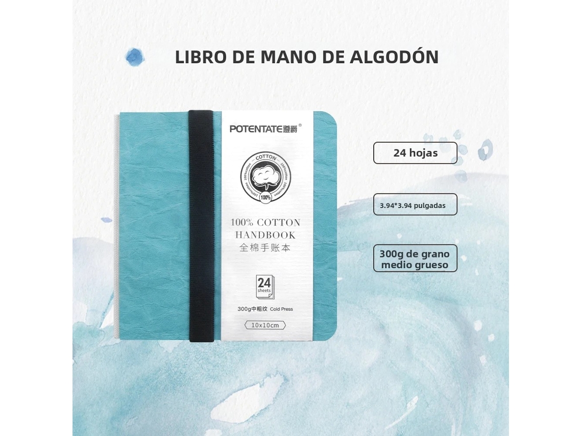 Cuaderno de acuarela azul, algodón de 100 g/m², 300 g/m² Mdug (10 x 10 cm)