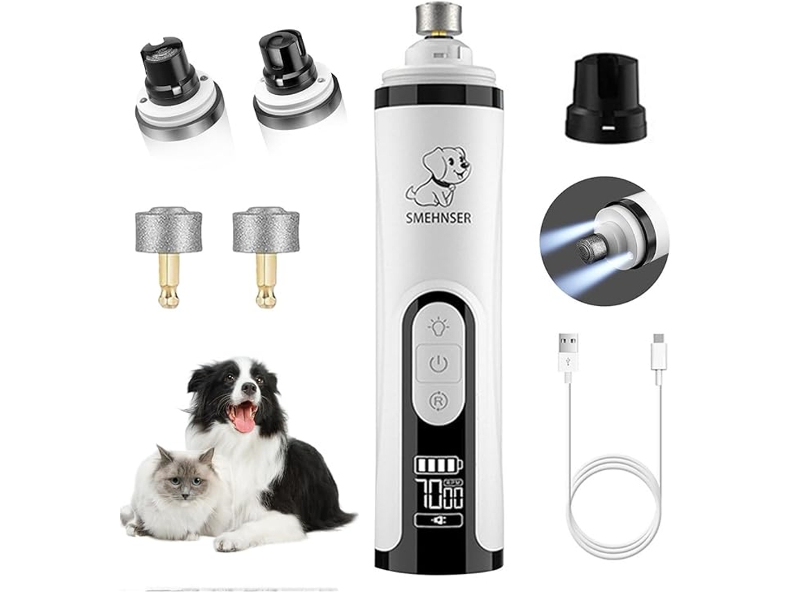 Cortauñas inalámbrico para mascotas con 2 luces LED, recargable por USB y 2 discos de lima de uñas blancos HEXINYIGJLY
