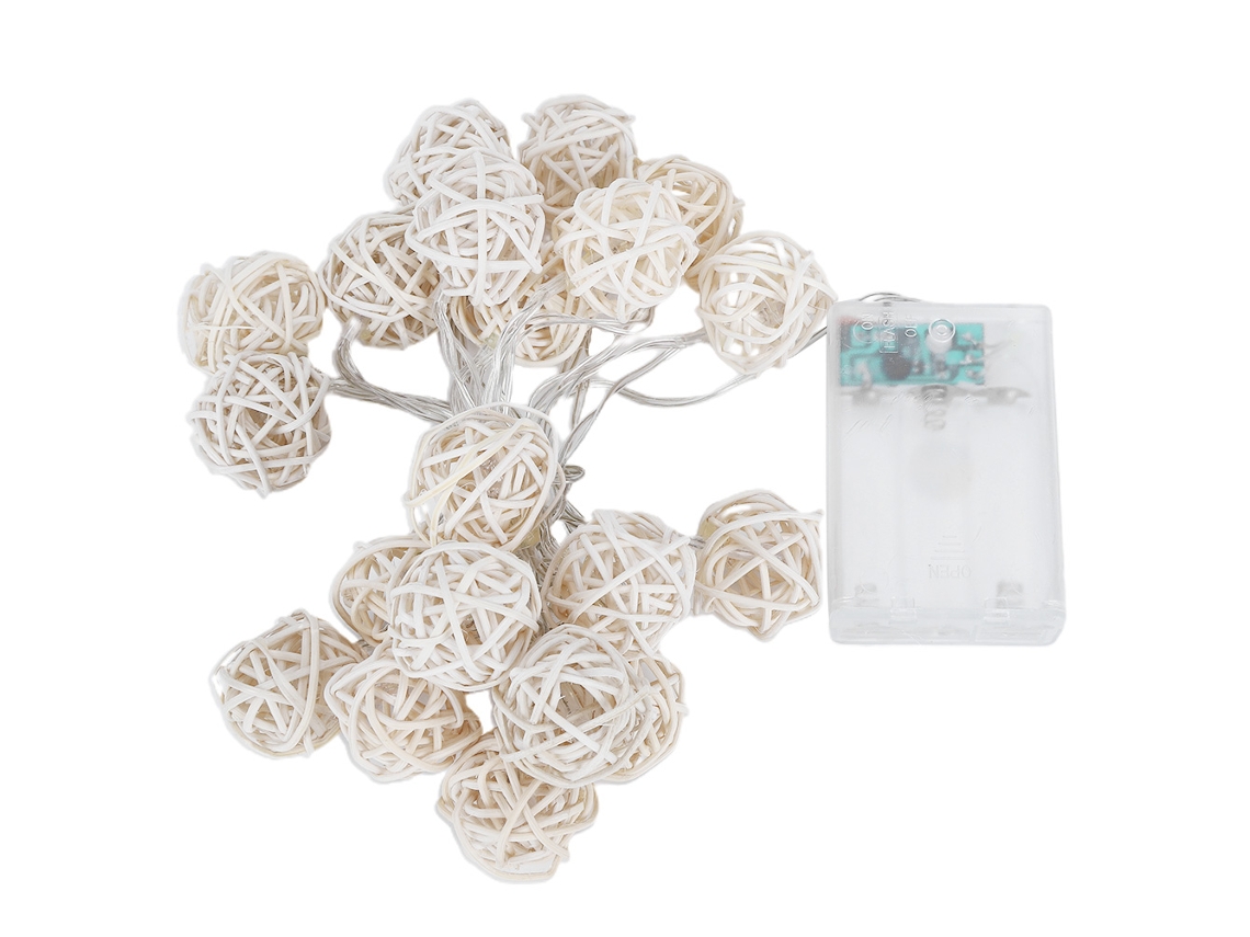 Rebe-luz De Cadena De Bolas De Ratán 20led 3.1m Para Navidad, Fiestas, Jardín Y Decoración Paisajística