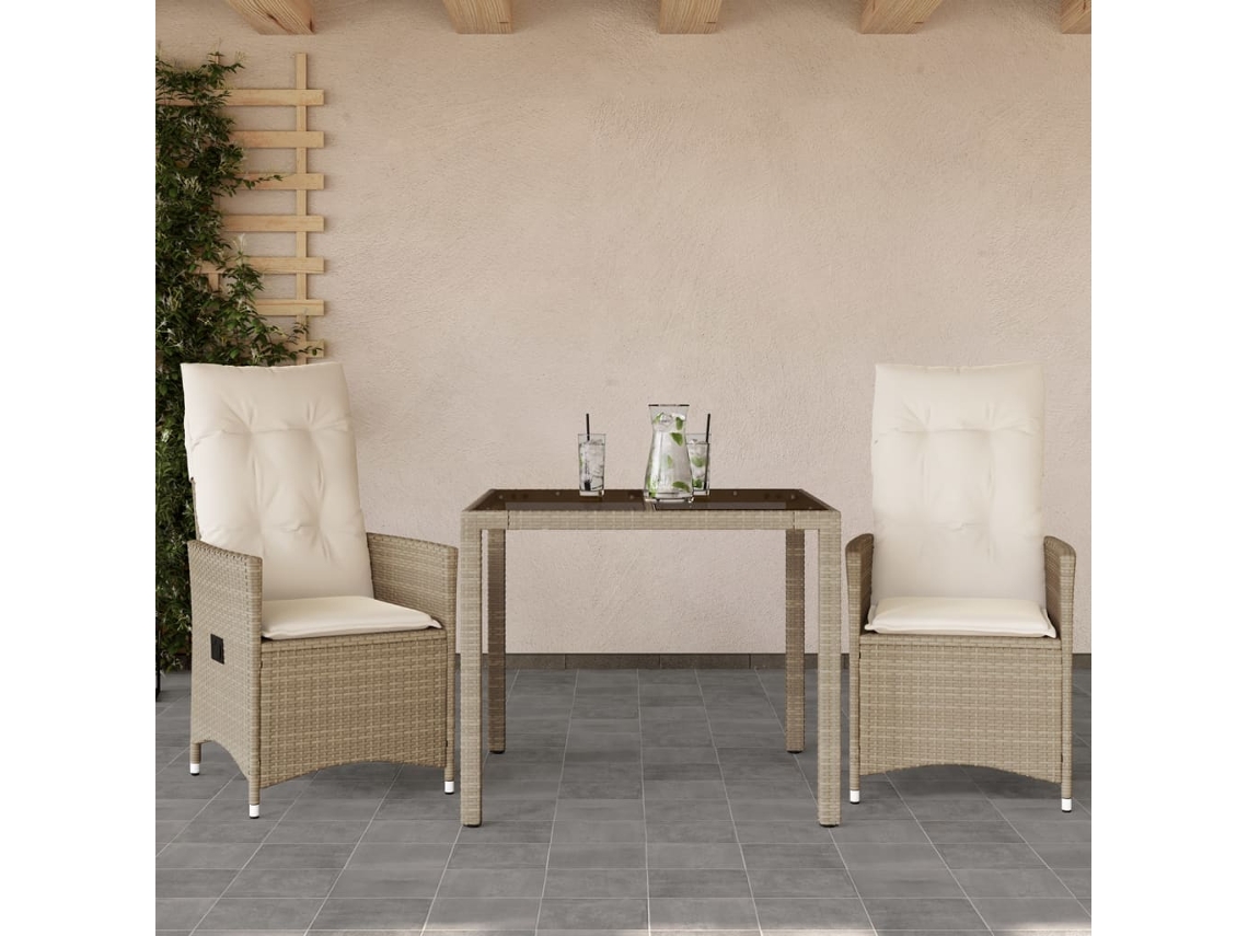 Conjunto de bistró de 3 piezas con cojines de mimbre beige de Dkd Home Decor