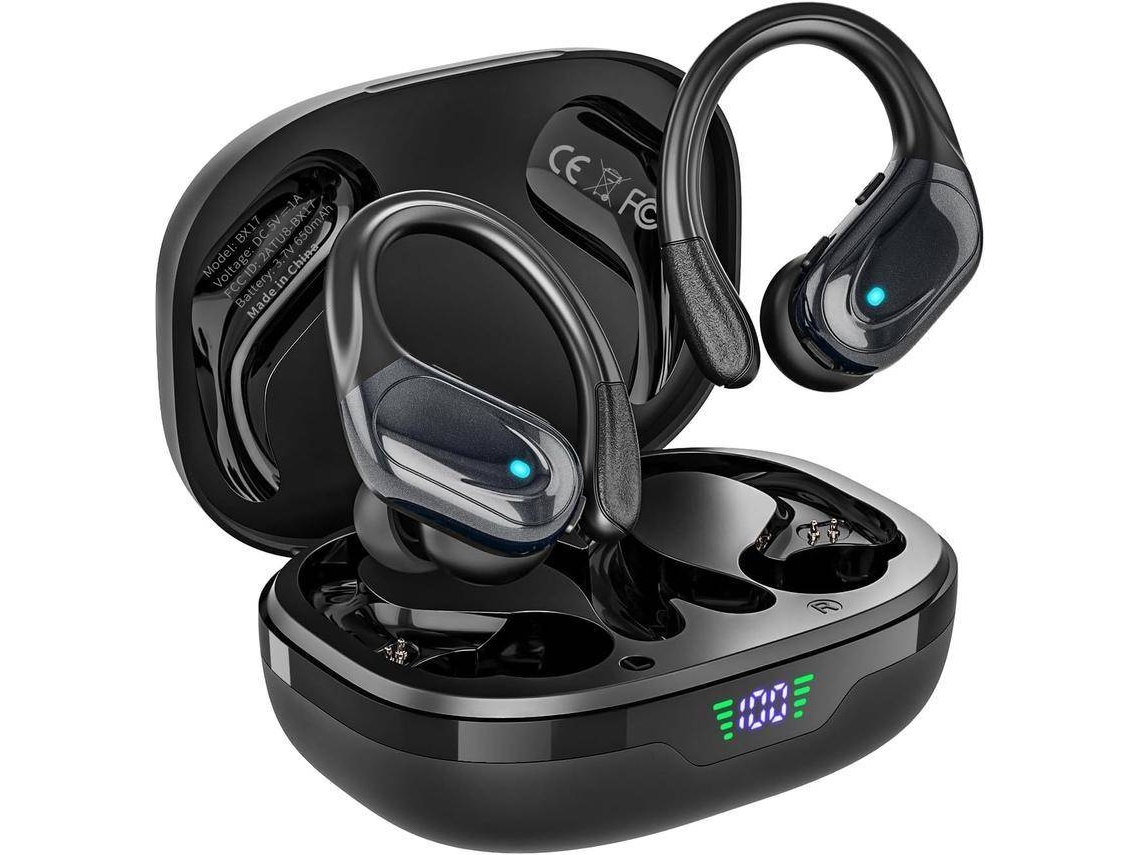 Auriculares inalámbricos Auriculares Bluetooth Auriculares de reproducción de 80 Horas Pantalla de alimentación con micrófono con cancelación de Ruido con Ganchos para la Oreja IKIKSO