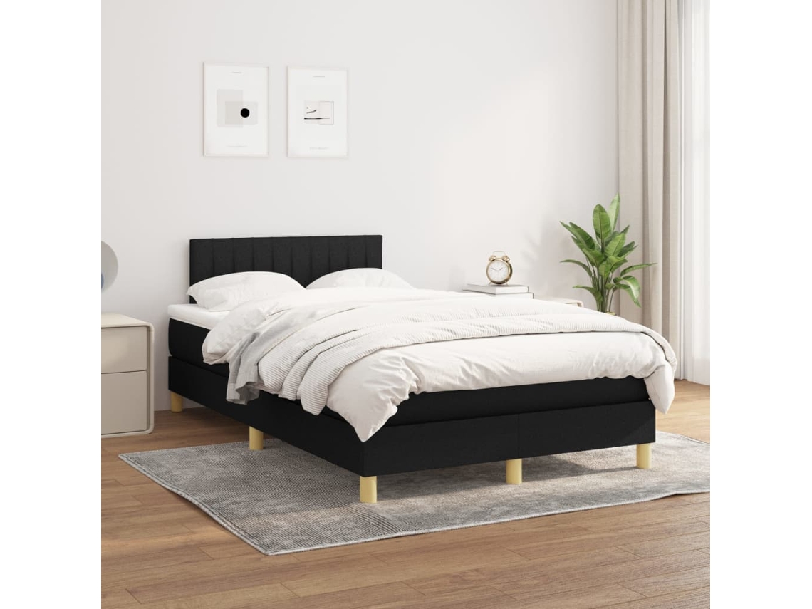 Cama Box Spring Con Colchón Tela Negro 120x200 Cm