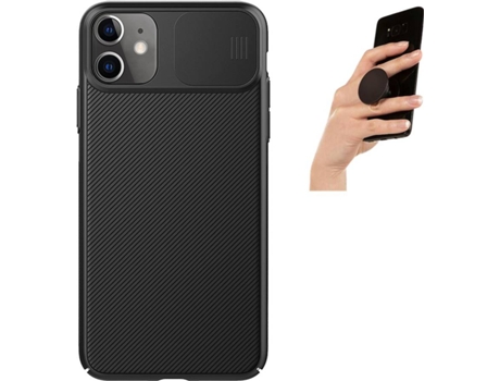Carcasa y Popsocket Iphone 11 Camshield Nillkin (Negro)