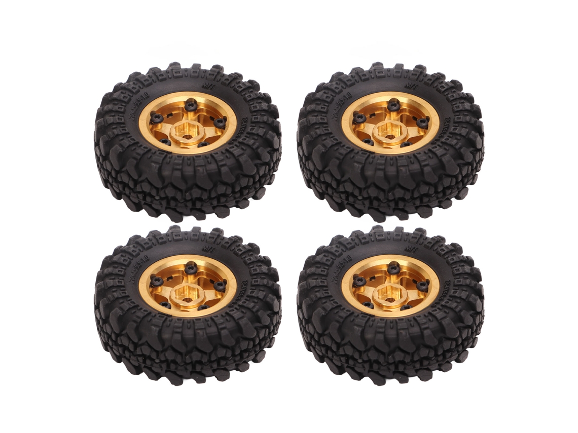 Neumáticos De Goma Con Buje De Latón De 1 Pulgada Para Coche Rc Crawler Fms Fcx24 1/18 1/24, 4 Unidades, Color Dorado.