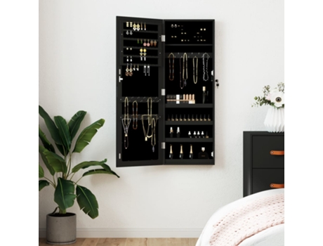 Espejo con joyero de pared negro 37.5x10x106 cm VIDAXL