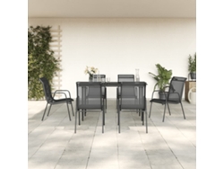 Juego de comedor de jardín de 7 piezas, acero y textileno negro, Dkd Home Decor