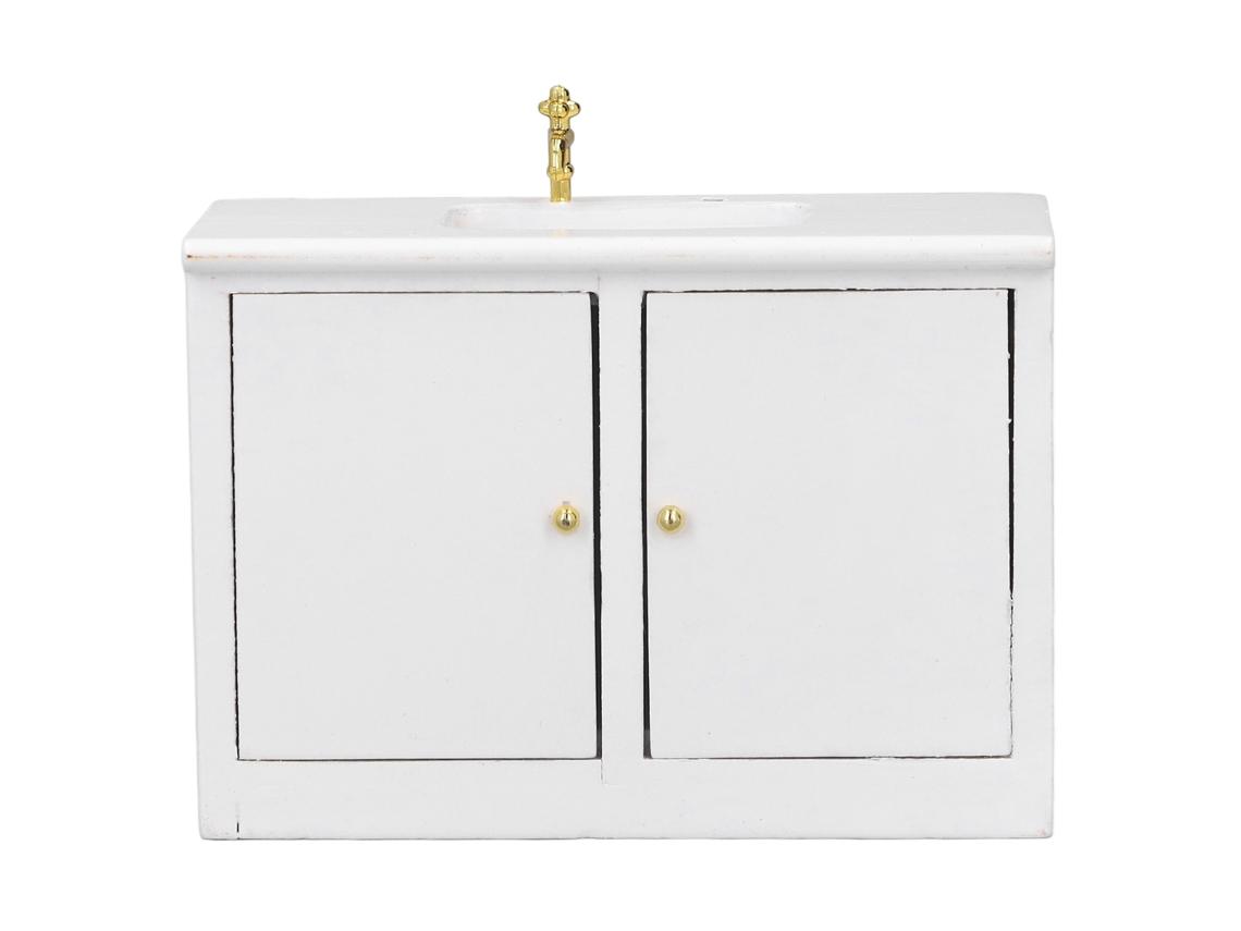 Lavabo De Madera En Miniatura Para Baño, Ideal Para Casas De Muñecas A Escala 1:12, Con Mueble Simulado, Color Blanco.
