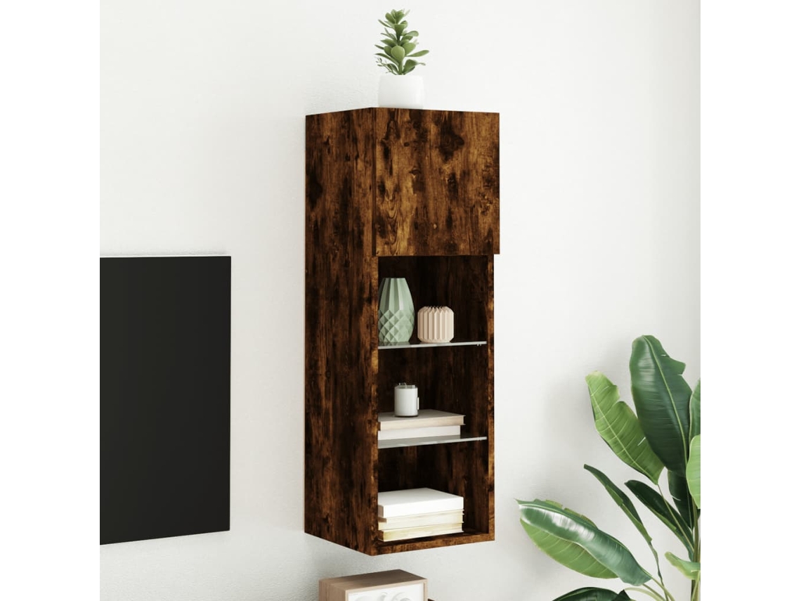 Mueble de TV con luces LED 30,5 x 30 x 90 cm Roble ahumado Wsd468925 Lovely Home