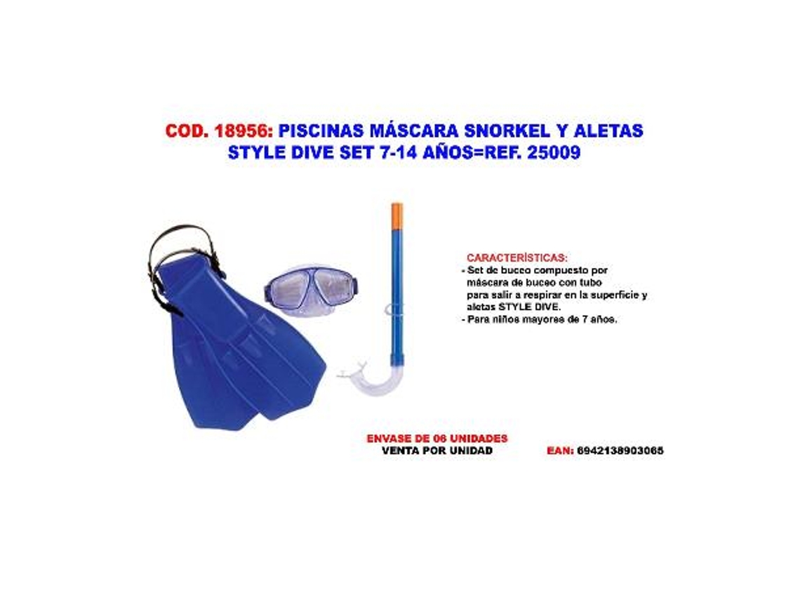 Piscinas mascara snorkel y aletas style dive set 7-14 años 25009