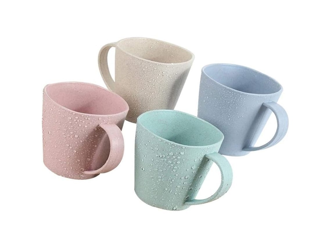 2026-taza De Paja De Trigo Resistente 4 Piezas Para Agua Café Leche Jugo Té Color Rosa 198g 3.54x3.54x3.35 Pulgadas