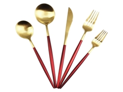 Juego de cubiertos de acero inoxidable 18/10 de 5 piezas, color oro mate y rojo, modelo 2026, para cocina, apto para lavavajillas, regalo ideal.