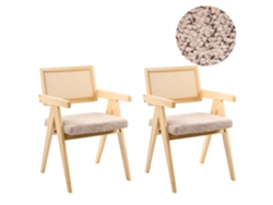 Juego de 2 sillas de comedor retro Beliani Ava de madera de caucho con asiento de felpa, color crema, 55 x 62 x 85
