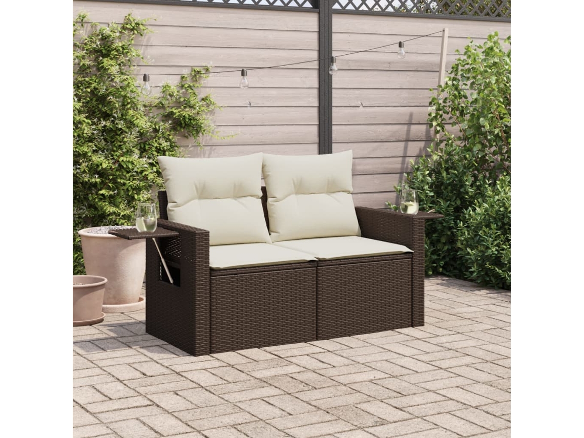 Sofá de jardín de 2 plazas con cojines, mimbre marrón, PE, Dkd Home Decor