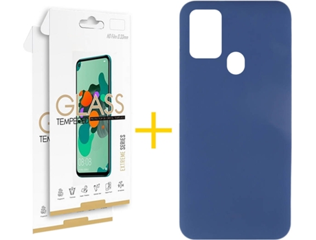 Funda y Protector 2x de Vidrio Samsung Galaxy A21s SKYHE Silicona Líquida Azul