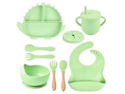Conjunto De Louça Infantil/para Bebês Yuysan Em Silicone Em Forma De Dinossauro, 9 Peças Verdey3)